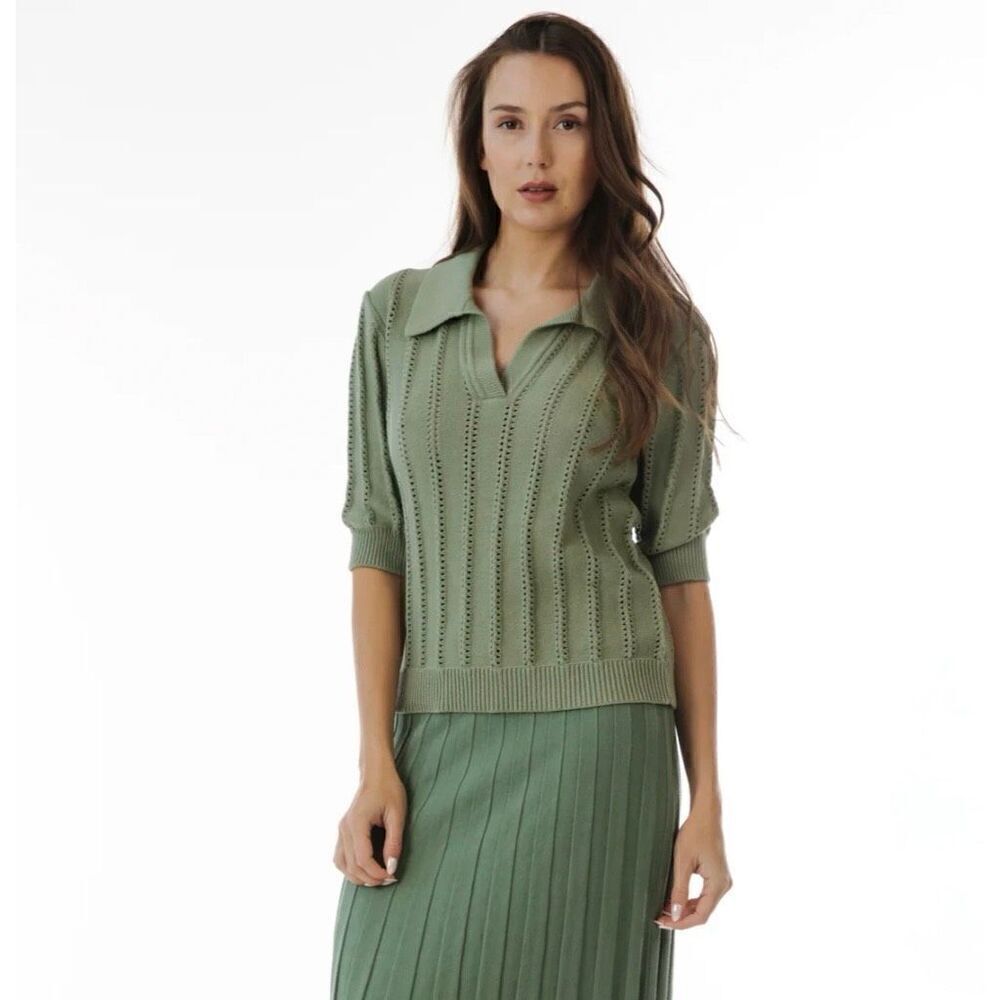 Paper Label Women’s Maggie Polo Textured Knit in Laurel Pistachio Green